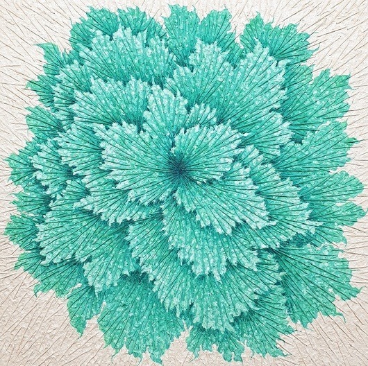 About wish · 한지에 채색과 바느질 · 85 x 85 cm · 2020