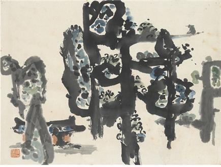 이응노 풍경 · 한지에 수묵채색 · 43x23cm · 1950
