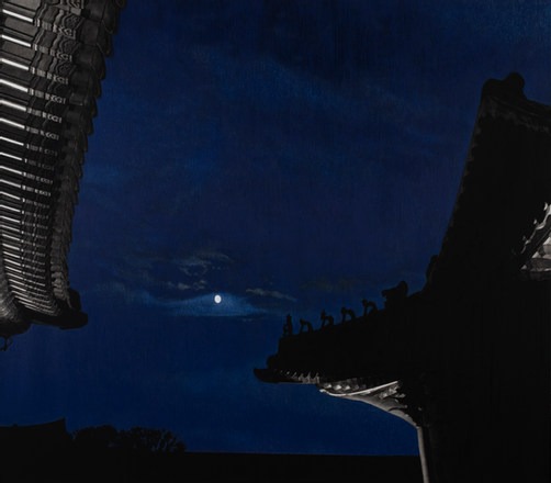 Blue Moon (경복궁 연생전) · 새김, Oil pastel, Acrylic on Canvas · 150x170cm · 2021 (출처= 갤러리비케이) · Blue Moon · Oil pastel, Acrylic on Canvas