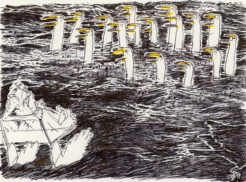 검은 강 · Ball point pen on paper · 10.7x 14.8cm · 2021 (출처= 페이지룸8)