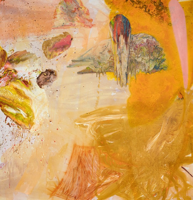 B37Q · 캔버스에 수채, 아크릴, 목탄, 비닐, 케이신 템페라, 유채 · 160x165cm · 2020 (이미지 출처 = 스펙트럼갤러리) · B37Q