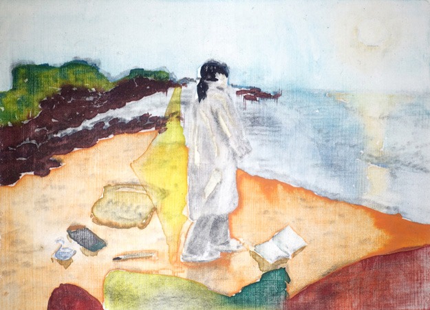 Woman on the Seaside · 실크스크린 · 14.5 x 19cm · 2021 (출처= 갤러리오누이) · Woman on the Seaside · 실크스크린