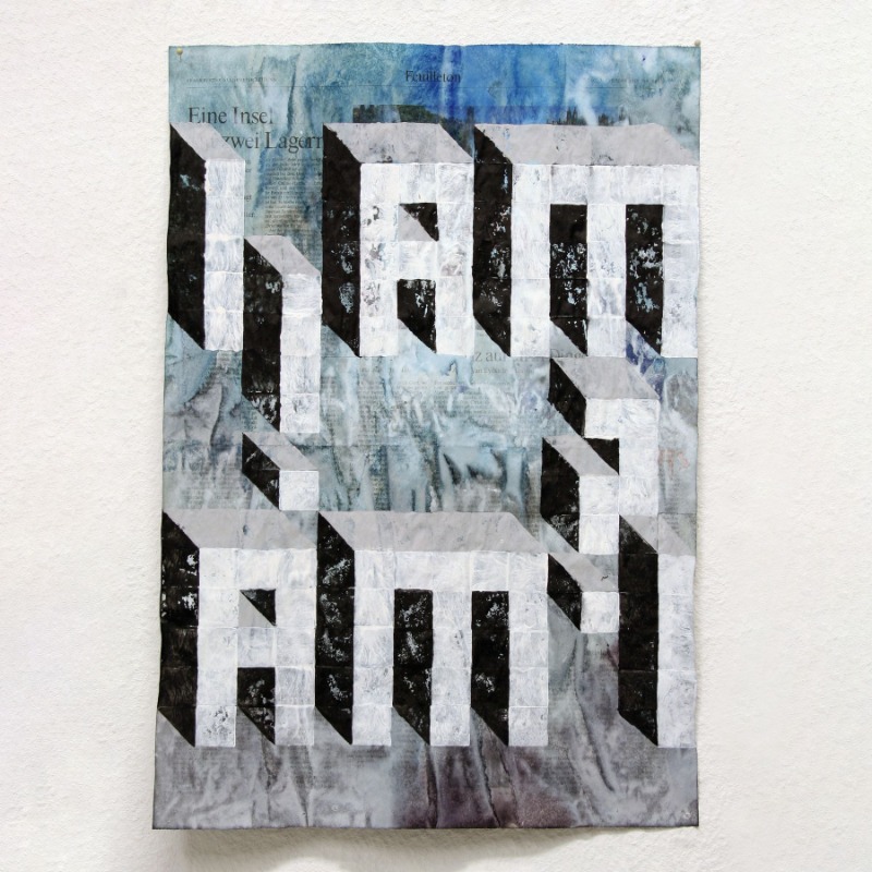 The question · Watercolor, acrylic on newspaper · 56 x 38 cm · 2020 (출처= PKM갤러리) · The question · Watercolor, acrylic on newspaper