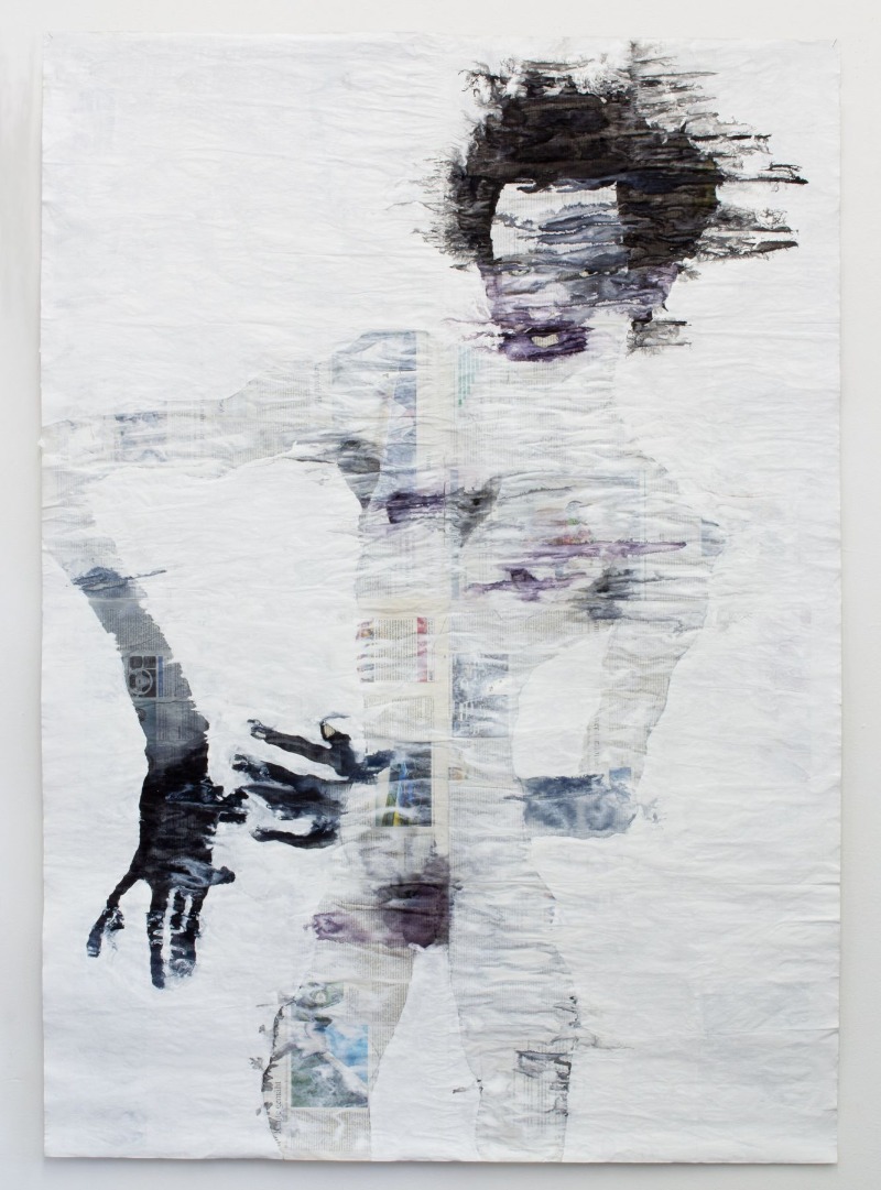 Outre II · Pencil, watercolor, wallpaint on newspaper · 157 x 110.5 cm · 2018 (출처= PKM갤러리) · Outre II · Pencil, watercolor, wallpaint on newspaper
