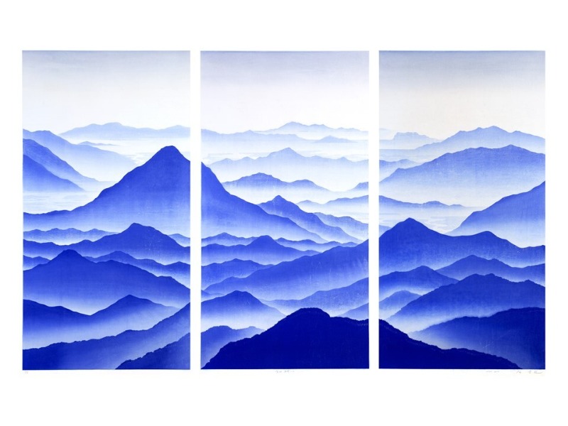 김준권, 산의 노래-2 · 채묵목판 · 86.5 x 163 cm · 2021