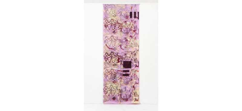 기억속의 일시적인 오류 · 종이, 테이프, 면에 실크스크린 · 270×110cm · 2018 (출처= 학고재아트센터)