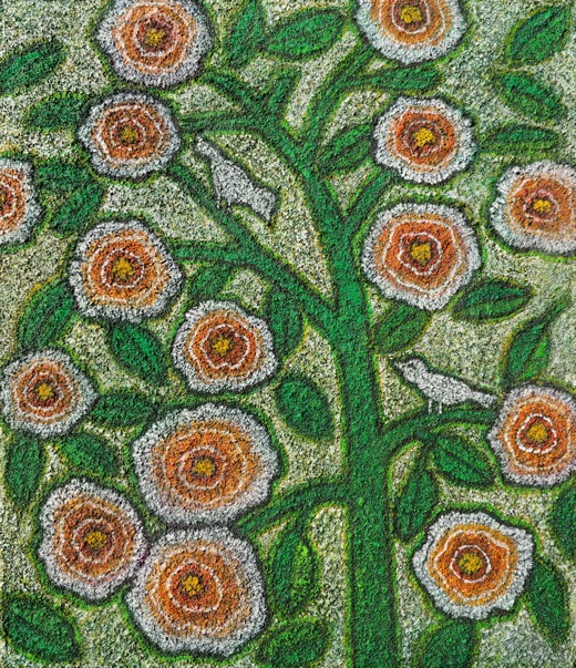 꽃 이야기 Story of Flowers · 장지 위에 혼합재료(분채) · 46 x 53.5cm · 2020 (출처= 갤러리고트빈) · Story of Flowers