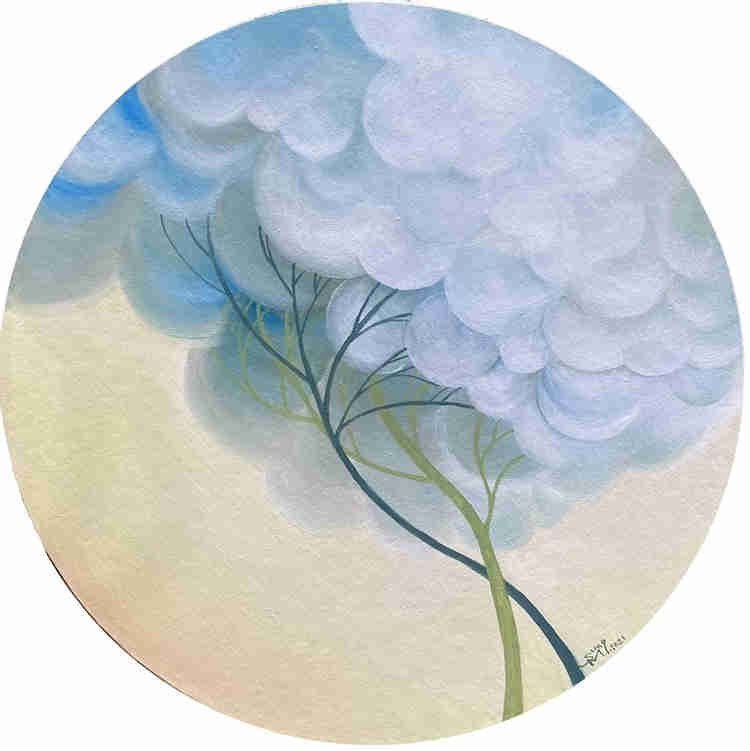 구름 나무 No. 10 · Oil on canvas · 40cm 정원형 · 2021 (출처= 예술공간 봄)