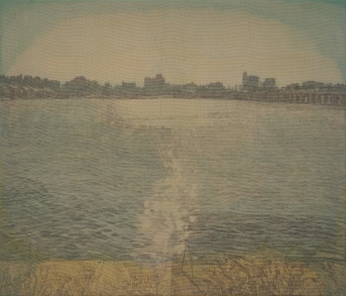 Han-river · graphite and acrylic on canvas · 45.5x53cm · 2021 (이미지 출처 = 갤러리2) · Han-river · graphite and acrylic on canvas