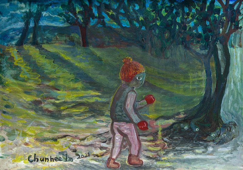 밤산책 · gouache on paper · 21x30cm · 2021 (출처= 갤러리담)