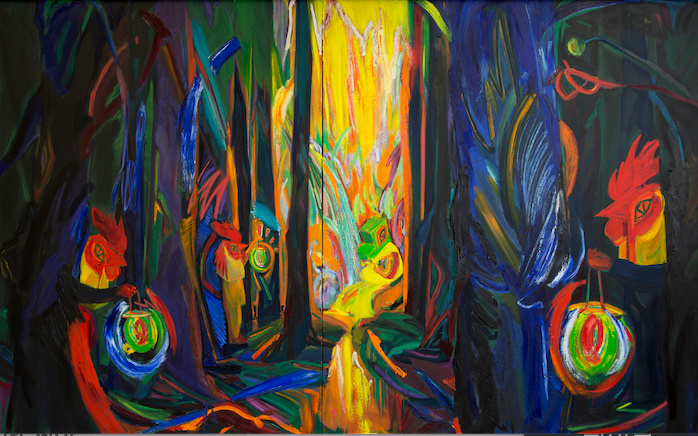 "O dark dark dark, They all go into the dark" · oil and acrylic on canvas · 160x260cm(diptych) · 2019 (이미지 출처 = 갤러리cnk) · "O dark dark dark, They all go into the dark" · oil and acrylic on canvas