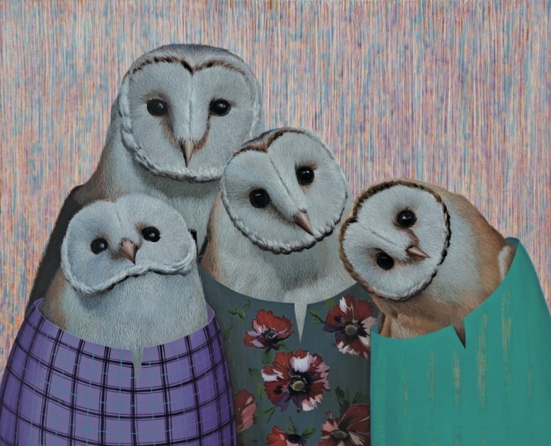 한 지붕 아래 · 캔버스에 아크릴 · (출처=이젤갤러리 블로그) · Acrylic on canvas
