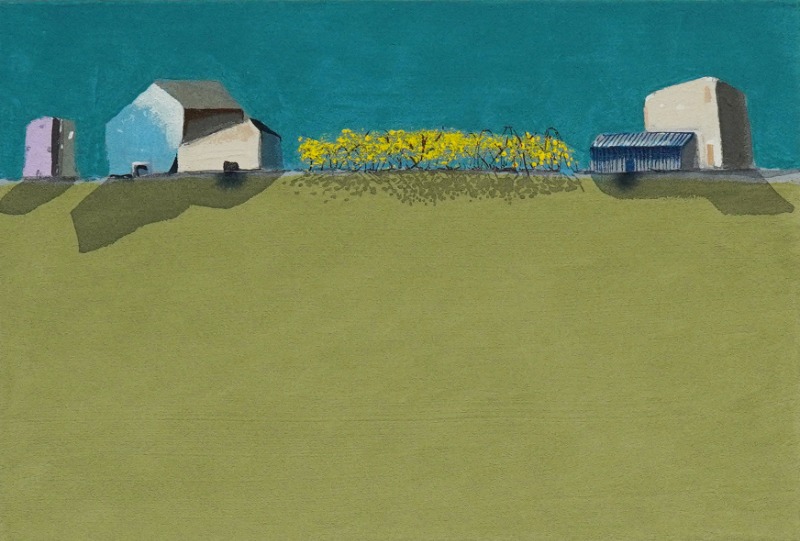 개나리 핀 오후 3시 · 캔버스에 젤스톤, 먹, 아크릴 · 60.6x40.9cm · 2021 (이미지 제공 = 갤러리 거제)