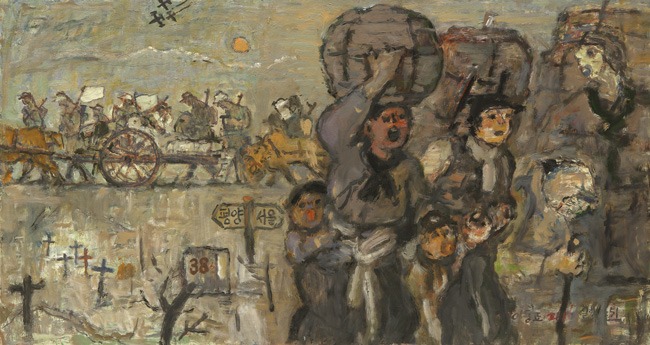골육상잔 6.25 한국전쟁 · Oil on Canvas · 61 x 115cm · 2006 (출처= 미광화랑) · Fight between the same peoples 6.25 Korean War · Oil on Canvas