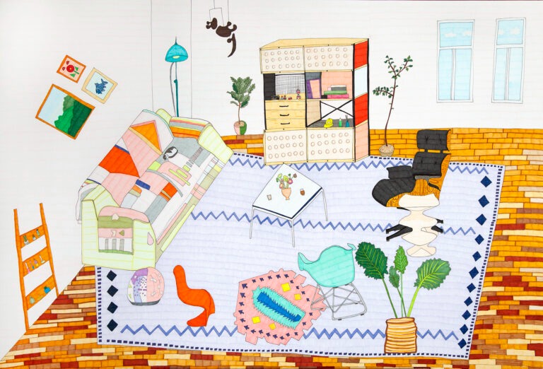 A ROOM 1 · 종이에 마카 · 60.5x90.5cm · 2021 (출처= 인영갤러리) · A ROOM 1 · marker on paper