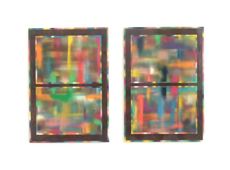 〈순환하는 밤〉 · 철판 위에 페인트 스프레이, 부식, 레진 · 각 116 x 81 cm · 2021 (이미지 제공 = 원앤제이 갤러리)