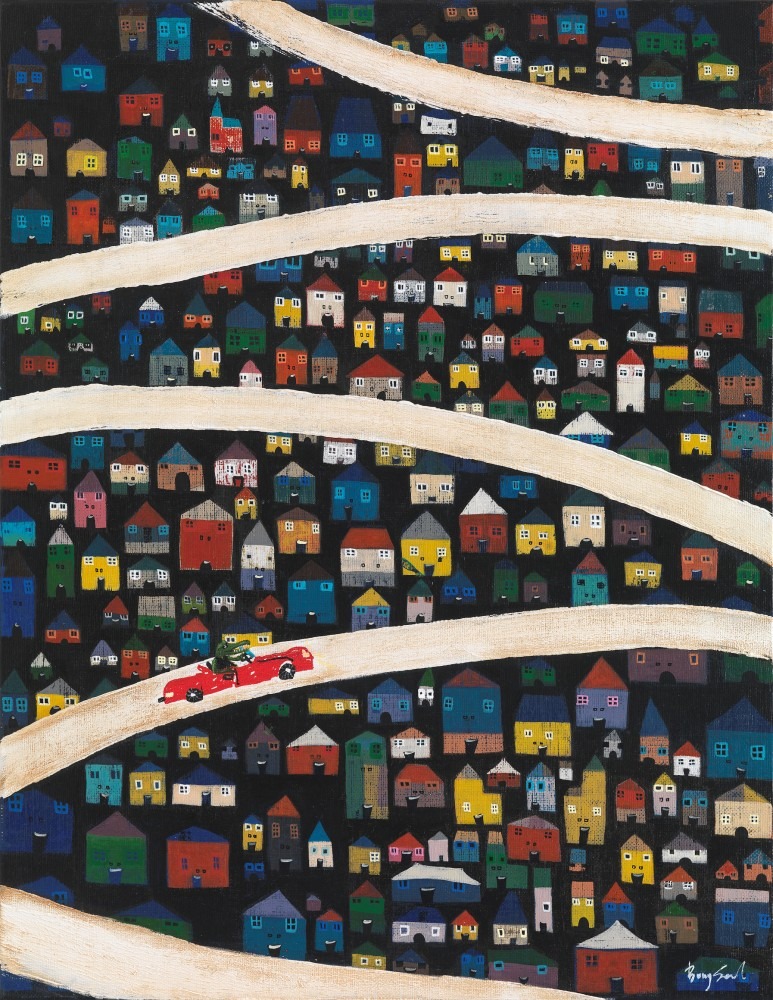 무한질주 · 캔버스에 아크릴 · 53 x 41 cm · 2021(출처=소촌아트팩토리 블로그) · Endless rush · acrylic on canvas