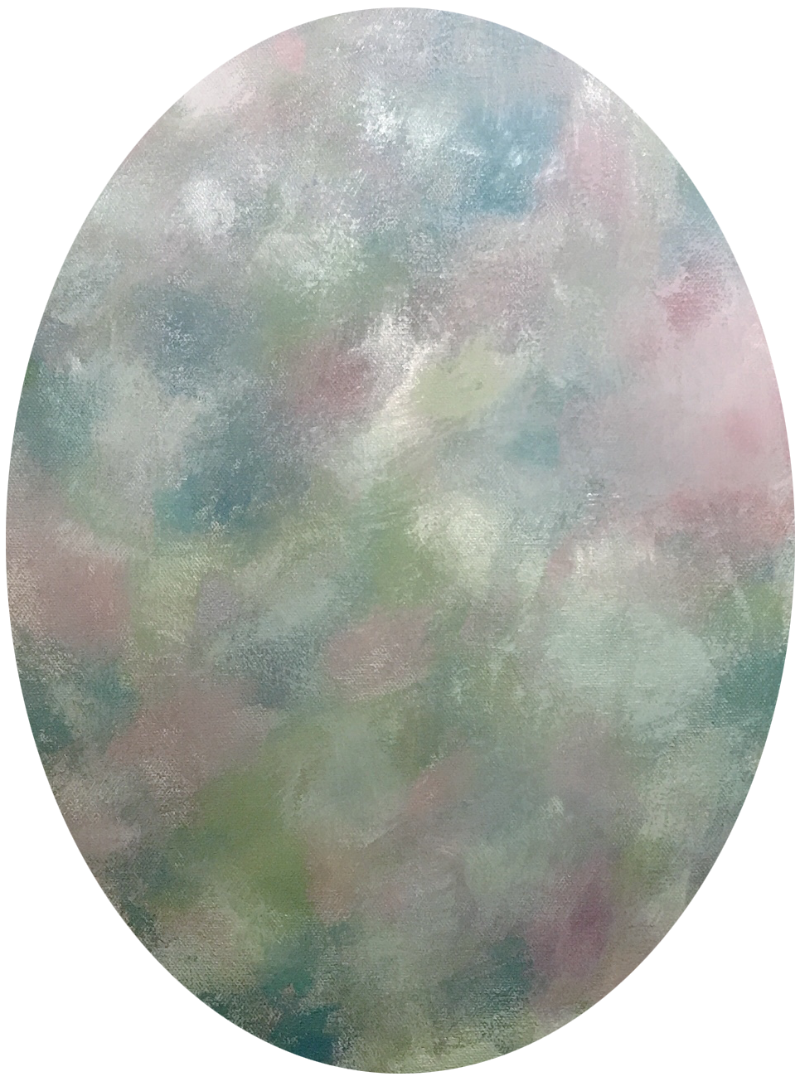 愛 · 캔버스에 아크릴과 혼합재료 · 타원형캔버스, 30x40cm · 2021(출처=갤러리아미디) · love · mixed media and acrylic on canvas