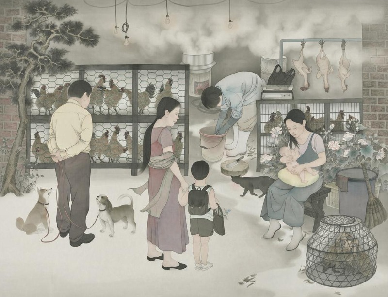 그렇고 그런 이야기들 · 비단에 채색 · 116 × 150 cm · 2019( 출처=이천시립월전미술관) · Those stories · painting on silk