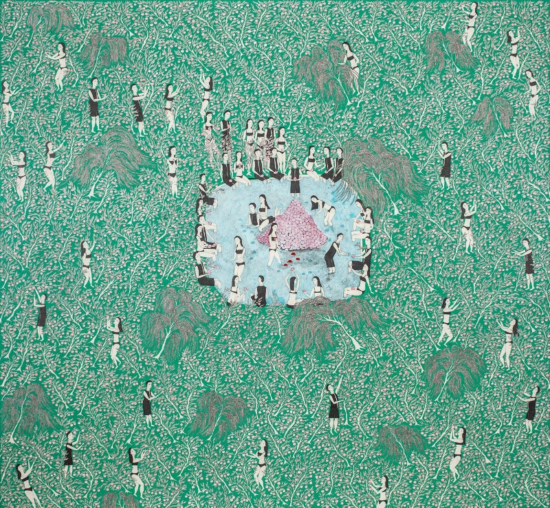 First apple2 · 장지에 연필, 색연필 · 130 x 140 cm · 2017( 출처=이천시립월전미술관) · First apple2 · pencil and color pencil on paper
