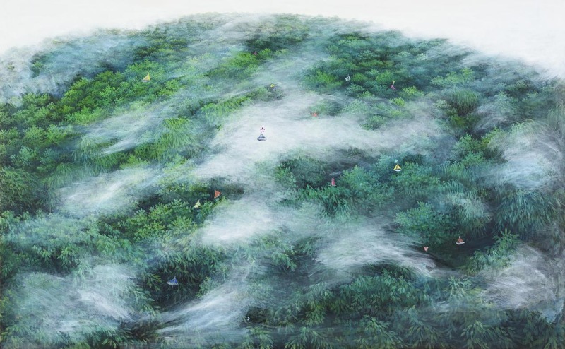 숨겨진 세상-낯선 여행 · 한지에 아크릴 · 100×160cm · 2019( 출처=이천시립월전미술관) · A hidden world-new trip · acrylic on paper