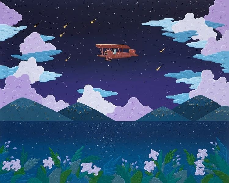 Vol de Nuit · gouache on canvas · 130x162cm · 2021 (출처= 연오재 갤러리 인스타그램) · Vol de Nuit · gouache on canvas