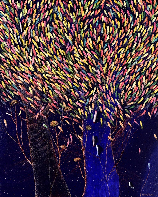 연어의꿈2118-화담연가 · 캔버스에 혼합재료 · 90.9 x 72.7 cm · 2021(출처=누아갤러리) · THE DREAM OF SALMONS2118 · Mixed materials on canvas