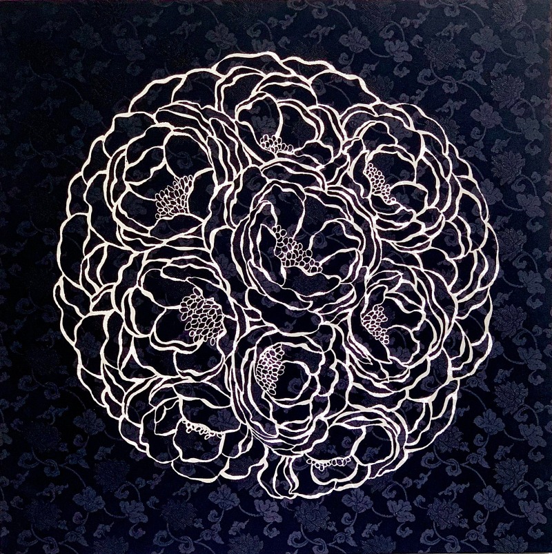 memory_mori #8 · Silk, Acid dye, YUZEN · 100 x 100 cm · (출처=낙동강문화관) · memory_mori #9 · Silk, Acid dye, YUZEN