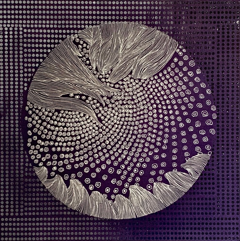 memory_mori #9 · Silk, Acid dye, YUZEN · 100 x 100 cm · (출처=낙동강문화관) · Silk, Acid dye, YUZEN