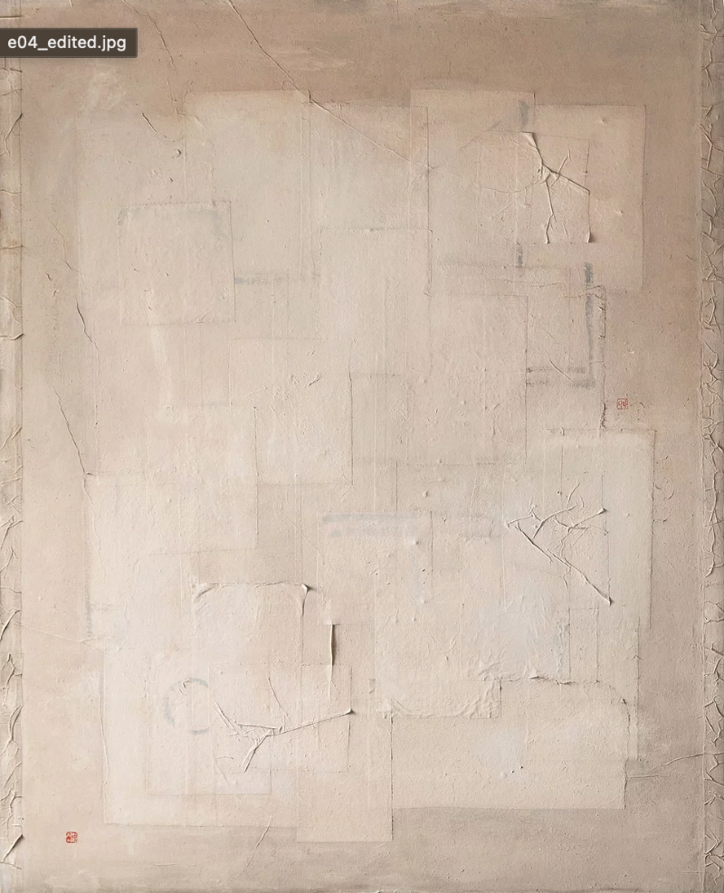 겹겹이 · 한지, 아크릴물감, 먹, 커피 · 80.3 X 100 cm · 2021(출처=데코인갤러리) · layers · korean paper,  acylic, ink, coffee
