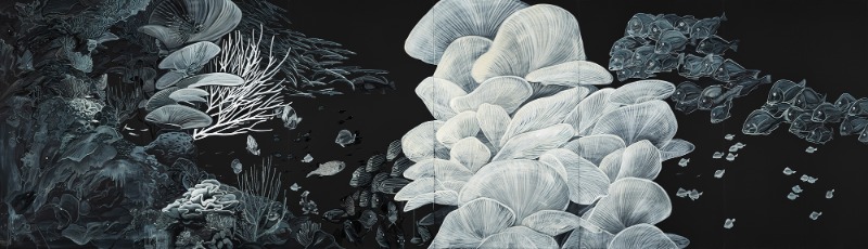깊고 깊은 그곳 1 · 캔버스에 유채, 아크릴채색 · 193.9×720cm · 2021 (이미지 제공 = (재)한원미술관)