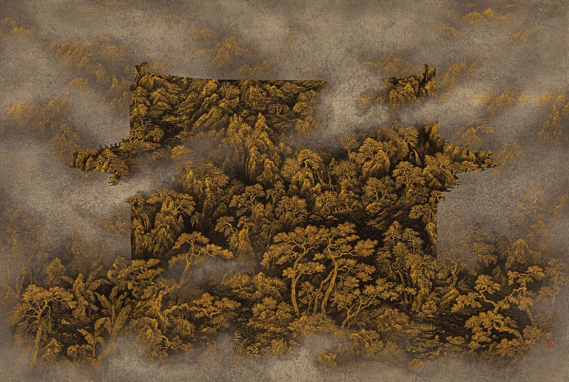 이동시점으로 본 풍경 Yellow 20-03 · 장지 위에 먹, 안료 · 135x197cm · 2020 (이미지 제공 = 조현화랑)