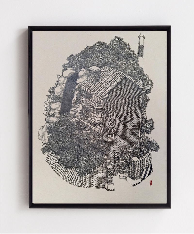 이화빌라 · 이합장지에 흑연 · 32.5x42cm · 2021 (이미지 제공 = 스페이스 엄)