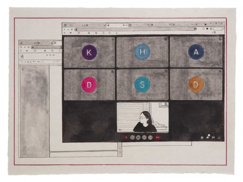 직장동료 Colleagues · oriental ink on paper · 40 x 55 cm · 2021 (출처= 통의동 보안여관) · Colleagues · oriental ink on paper