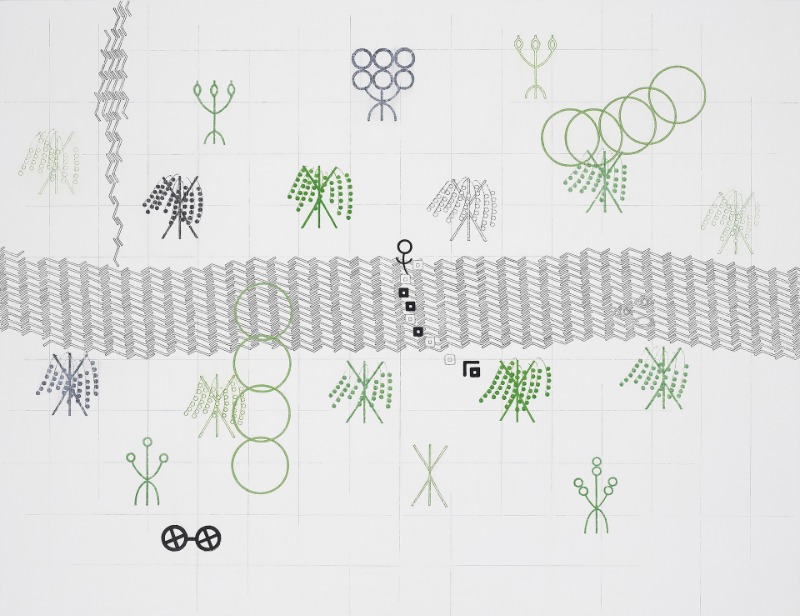 유천(柳川) · 장지에 먹, 안료, 스크래치 · 112x145.5cm · 2021 (출처= 아트레온)