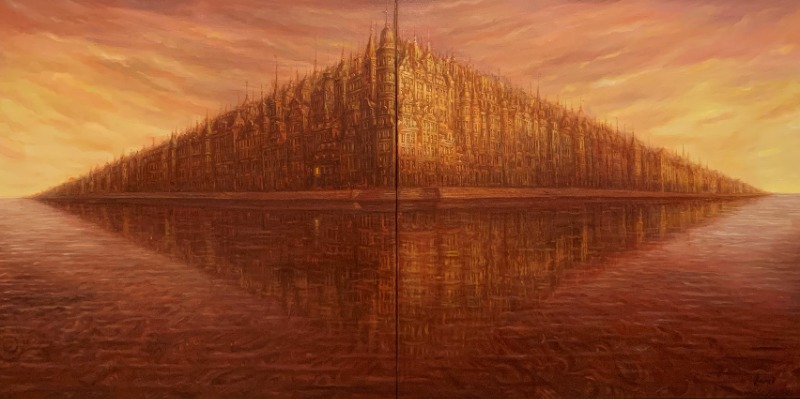 세르게이 볼코프, 두 도시 · 캔버스에 유채 · 100 x 200 cm (두폭화) · 2005 · oil on canvas
