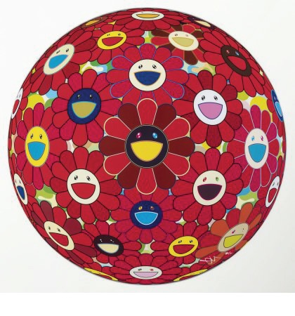 Murakami Takashi, Red Flower Ball · Diameter 71 cm · (출처= 케이에스갤러리) · Murakami Takashi, Red Flower Ball