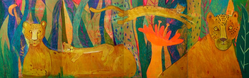만욱_집에 온 아무르 · 나무판넬 위에 오일파스텔 · 320x100cm · 2016 (출처= 화성시문화재단)