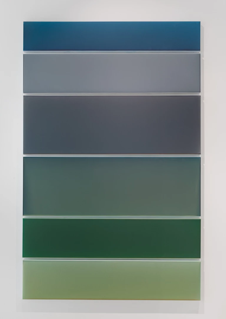 윤종주, Cherish the time-line · Acrylic, medium on Canvas · 150 x 50 (x2), 150 x 33.3 (x3),150 x 25 (x1) cm · 2021 (이미지출처=리나갤러리) · Yoon Jongju, Cherish the time-line · Acrylic, medium on Canvas