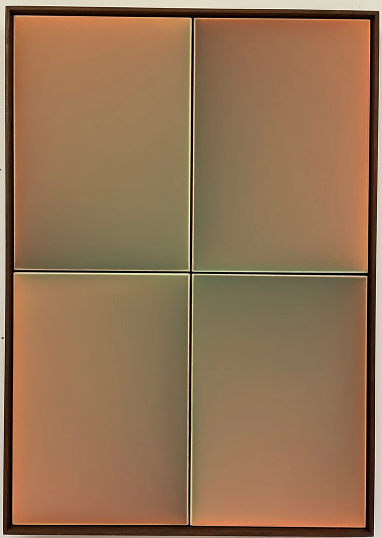 윤종주, Cherish the time-line(orange_brown) · Ink, acrylic, medium on Canvas · 32 x 46 (x4) cm · 2021 (이미지출처=리나갤러리) · Yoon Jongju, Cherish the time-line(orange_brown) · Ink, acrylic, medium on Canvas