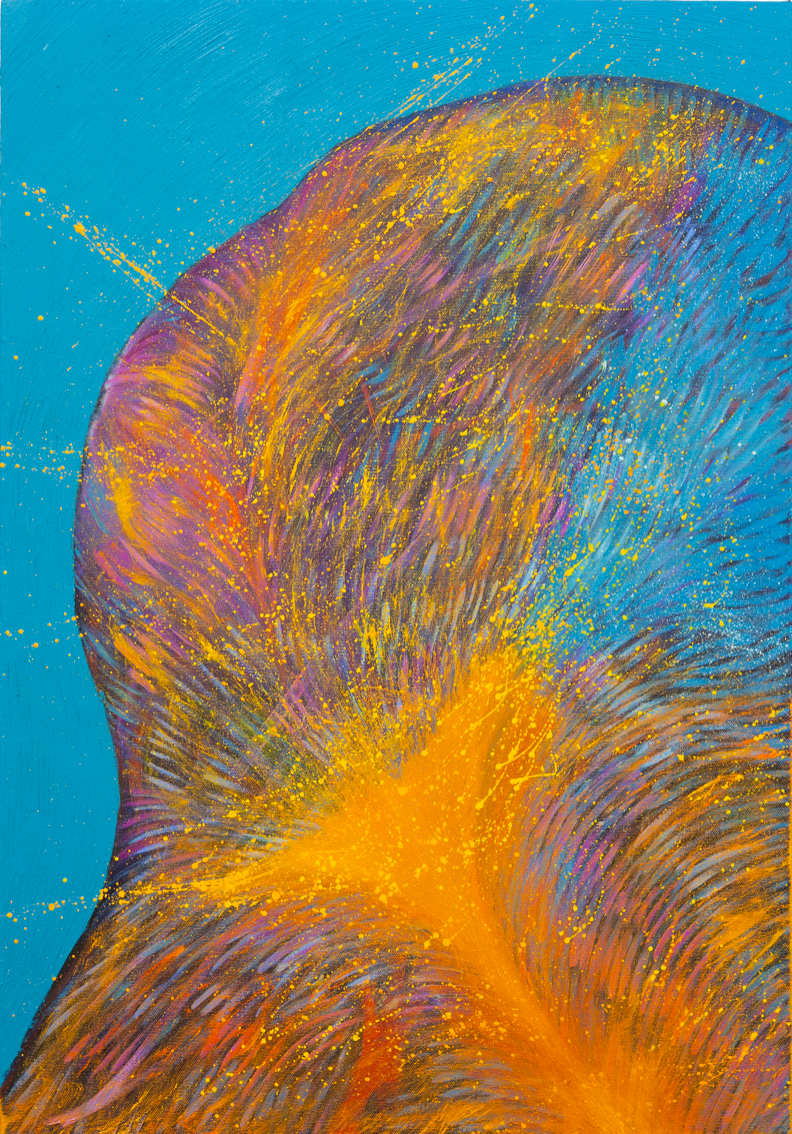 물방울이 타오르는 바위 위로 떨어진다 #11 · oil on canvas · 65.1x45.5cm · 2021 (이미지출처 = 봄화랑) · Water Drops on Burning Rocks  #11 · oil on canvas