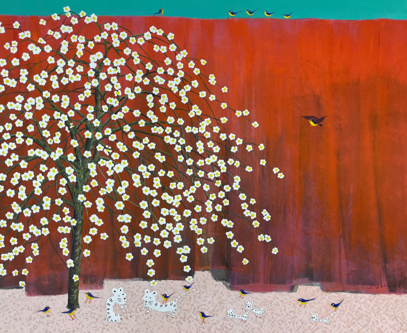 정영모, The story of home town · mixed coloring · 65.1cm x53.0x2.0cm · 2021 (이미지출처=에코락갤러리) · The story of home town · mixed coloring