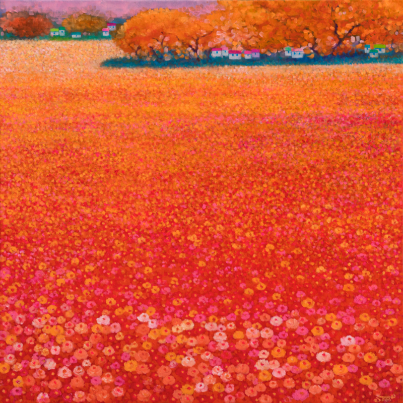 동백다시피다_주황 · oil on canvas · 60.6cmx60.6cm · 2019 (이미지출처=에코락갤러리) · oil on canvas