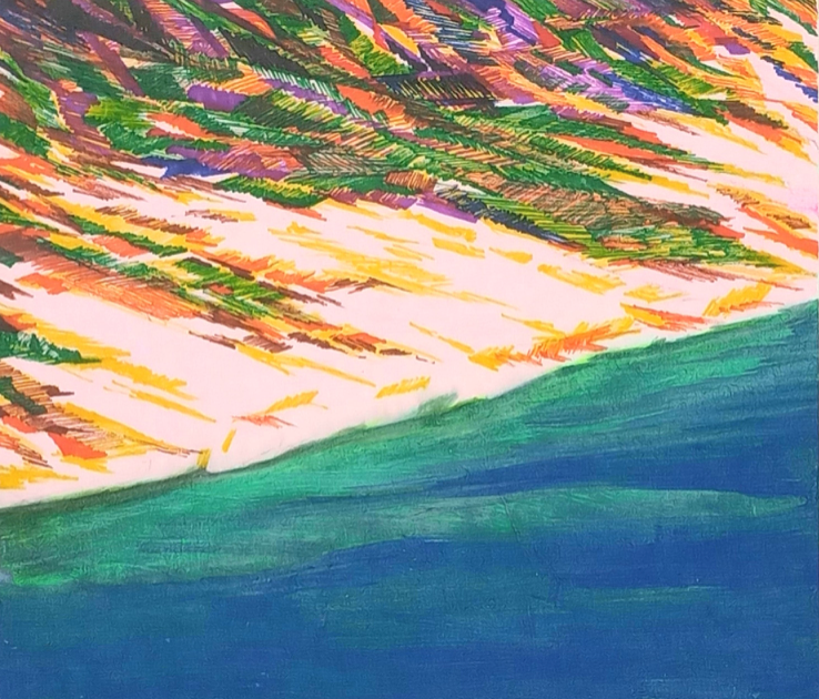 萬華近景(만화근경) · 장지에 채색,매직펜 · 38x33cm · 2021 (이미지출처 = 아트스페이스 퀄리아)