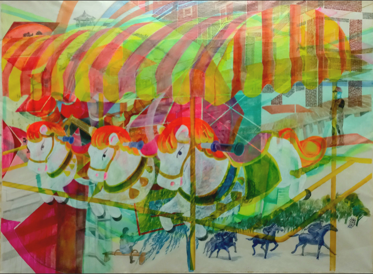 萬華疊景(만화첩경) · 장지에 혼합채색 · 196x145cm · 2021 (이미지출처 = 아트스페이스 퀄리아)