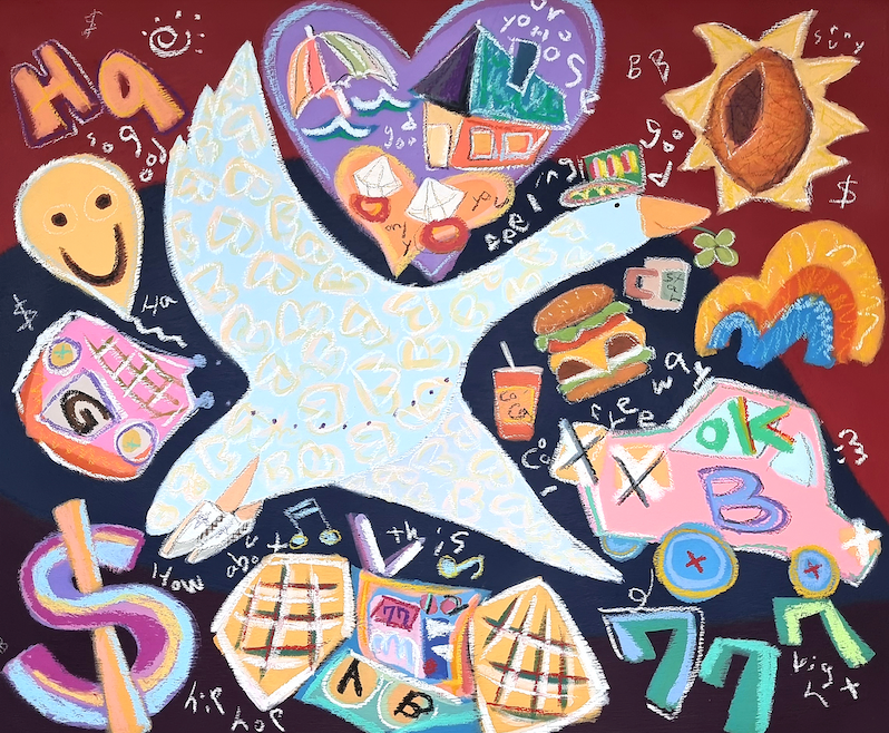 Good things-58 · acrylic and oil pastel on canvas · 72.7×60.6cm · 2021 (이미지 제공 = 스페이스엄) · Good things-58 · acrylic and oil pastel on canvas