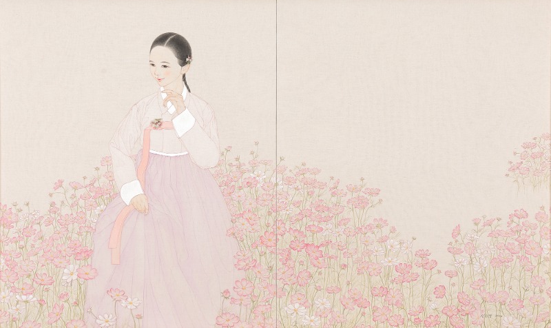 인연 · 광목에 수묵담채 원석 · 72.7×121.2cm · 2020 (이미지 제공 = 스페이스엄)