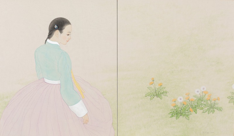 인연 · 광목에 수묵담채 원석 · 53×91cm · 2020 (이미지 제공 = 스페이스엄)