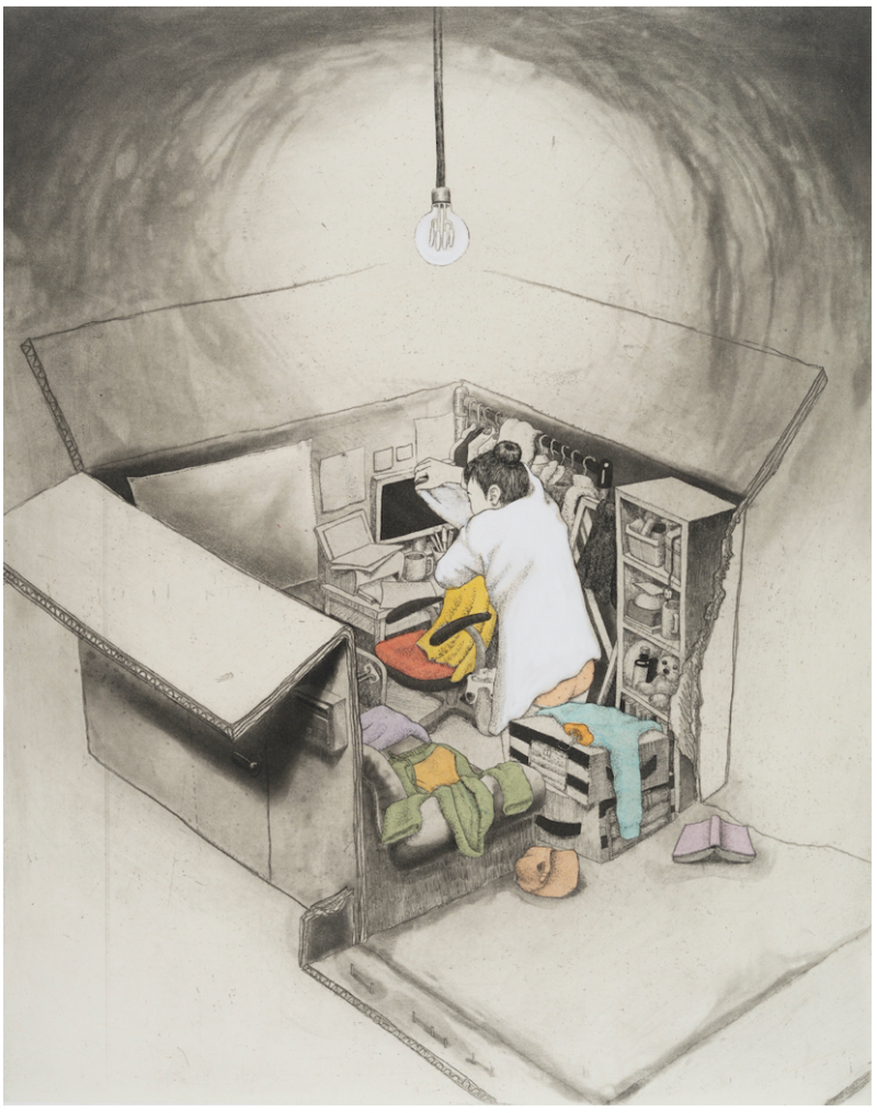 A box for me time · 에칭, 신콜레 · 40.0cmx50.0cm · 2020 (이미지출처 = 에코락갤러리) · A box for me time · etching, chine-colle