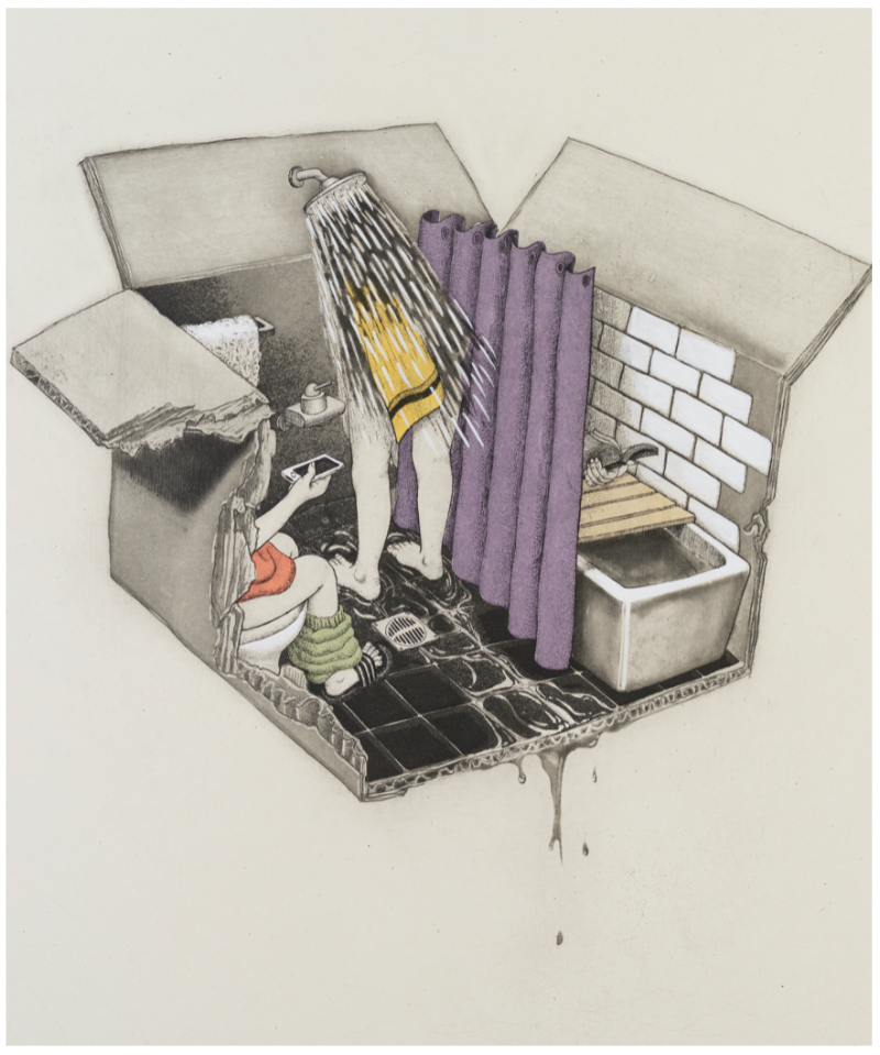 A box for refreshing time · 에칭, 신콜레 · 40.0cmx50.0cm · 2020 (이미지출처 = 에코락갤러리) · A box for refreshing time · etching, chine-colle